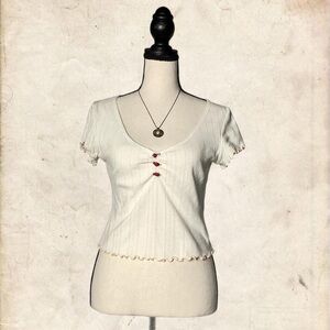 Women's White Ruffle Trim Top